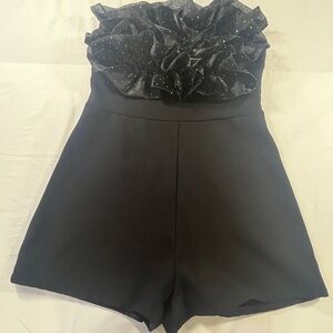Elegant Black Ruffled Women's Romper